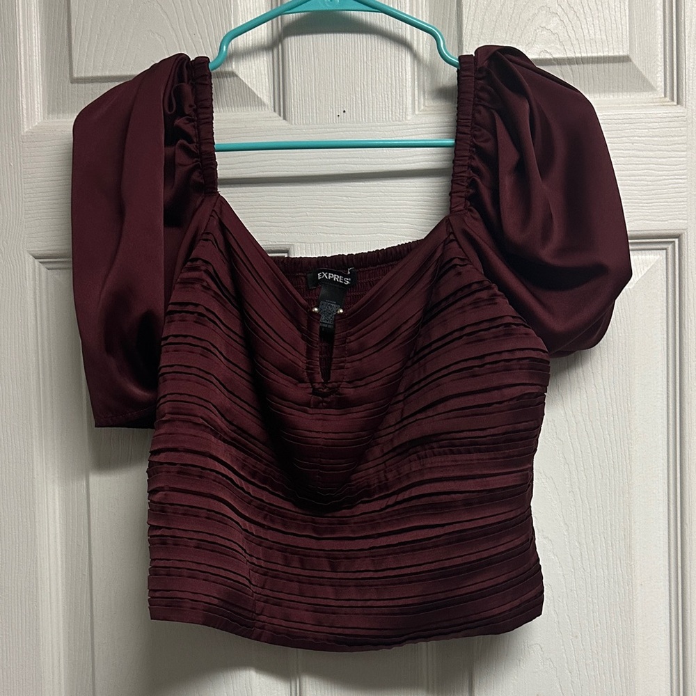 Express Burgundy Puff Sleeve Blouse